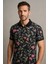 Erkek Polo Yaka Çiçek Desenli Kontrast Yaka Slim Fit Tişört 3