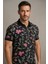 Erkek Polo Yaka Çiçek Desenli Kontrast Yaka Slim Fit Tişört 4