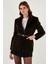 Leopar Desenli Regular Fit Kemer Detaylı Peluş Dokulu Blazer Ceket Bayan Ceket 6839614 1