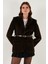 Leopar Desenli Regular Fit Kemer Detaylı Peluş Dokulu Blazer Ceket Bayan Ceket 6839614 3