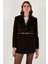 Leopar Desenli Regular Fit Kemer Detaylı Peluş Dokulu Blazer Ceket Bayan Ceket 6839614 4