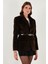 Leopar Desenli Regular Fit Kemer Detaylı Peluş Dokulu Blazer Ceket Bayan Ceket 6839614 5