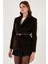 Leopar Desenli Regular Fit Kemer Detaylı Peluş Dokulu Blazer Ceket Bayan Ceket 6839614 6