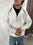 -Erkek Oversize Dik Yaka Fermuarlı Sweatshirt - Zincir Nakışli Kanguru Cepli 1
