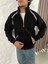 -Erkek Oversize Dik Yaka Fermuarlı Sweatshirt - Zincir Nakışli Kanguru Cepli 1