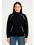 -Kadın Oversize Dik Yaka Fermuarlı Sweatshirt - Zincir Nakışli Kanguru Cepli 3