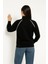 -Kadın Oversize Dik Yaka Fermuarlı Sweatshirt - Zincir Nakışli Kanguru Cepli 4