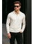 Erkek Yarım Fermuarlı Basic Kışlık Beyaz Sweatshirt 2