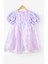 Lila Gül Detaylı Tül Etekli Kız Çocuk Elbise - Nelia 6
