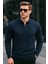 Erkek Yarım Fermuar Basic Kışlık Lacivert Sweatshirt 1