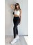 Kadın Yüksek Bel Siyah Basic Slim Fit Tayt 6
