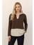 Kahve Gömlek Yaka Detaylı Triko Bluz 8241A 1