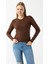 Kadın Bisiklet Yaka Fitilli Basic Triko Body Kahverengi - 25K 2060 6