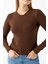 Kadın Bisiklet Yaka Fitilli Basic Triko Body Kahverengi - 25K 2060 7