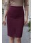 Kadın Yüksek Bel Önden Yırtmaçlı Hafif Likralı Şık Kumaş Diz Altı Ofis Kalem Etek-Bordo 4