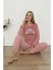 Fawn 3317 Peluş Welsoft Polar Kışlık Yumoş Kadın Pijama Takımı Uyuyan Kedili 3