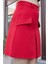 Kadın Yüksek Bel Pili Kaşeli Cep Kapaklı Hafif Esnek Kumaş Diz Üstü Çan Etek-Kırmızı 4