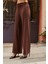 Kadın Süet Dokulu Kumaş Yüksek Bel Yan Cepli Beli Lastikli Bol Paça Palazzo Pantolon-Kahve 2