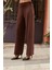 Kadın Süet Dokulu Kumaş Yüksek Bel Yan Cepli Beli Lastikli Bol Paça Palazzo Pantolon-Kahve 5