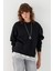 Düz Basic Bisiklet Yaka Sweatshirt Siyah 1