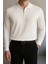 Erkek Uzun Kollu Yarım Fermuarlı Beyaz Sweatshirt 1