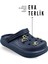 Aksesuarlı 4 cm Kalın Taban Kadın Sabo Terlik Hastane Terliği 1014 Lacivert 4