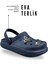 Aksesuarlı 4 cm Kalın Taban Kadın Sabo Terlik Hastane Terliği 1014 Lacivert 5