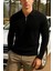 Erkek Kışlık Yarım Fermuarlı Siyah Sweatshirt 4