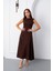 Kadın Kahverengi Vatkalı Midi Davet Elbisesi 2