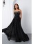 Kadın Siyah Straplez Taşlı Uzun Tül Abiye Elbise 1