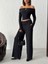 Kadın Madonna Yaka Parmak Geçmeli Bluz Pantolon Alt-Üst Takım 1