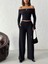 Kadın Madonna Yaka Parmak Geçmeli Bluz Pantolon Alt-Üst Takım 3