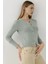 Kadın Düğme Detaylı Bisiklet Yaka Uzun Kollu Üst Busem Collection Green 2