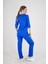 Unisex Saks Mavi Violet Model Scrubs Takım Doktor Hemşire Üniforması 3