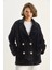 Kadın Şık Düğme Detaylı Cepli Astarlı Oversize Peluş Mont 4