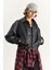Kadın Oversize Belli Lastikli Suni Deri Bomber Ceket 4