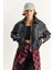 Kadın Oversize Belli Lastikli Suni Deri Bomber Ceket 5