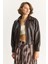 Kadın Oversize Belli Lastikli Suni Deri Bomber Ceket 3