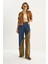 Kadın Asimetrik Leopar Detaylı Wide Leg Denim Pantolon 2