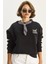 Kadın Fular Detaylı Leopar Nakışlı Üç Iplik Şardonlu Oversize Sweatshirt 1