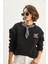 Kadın Fular Detaylı Leopar Nakışlı Üç Iplik Şardonlu Oversize Sweatshirt 2