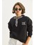 Kadın Fular Detaylı Leopar Nakışlı Üç Iplik Şardonlu Oversize Sweatshirt 3