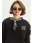 Kadın Fular Detaylı Leopar Nakışlı Üç Iplik Şardonlu Oversize Sweatshirt 5