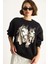 Kadın Bisiklet Yaka Dijital Cowboy Baskılı Salaş Sweatshirt 3