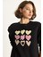 Kadın Bisiklet Yaka Kalp Nakışlı Şardonlu Üç Iplik Sweatshirt 1