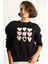 Kadın Bisiklet Yaka Kalp Nakışlı Şardonlu Üç Iplik Sweatshirt 3