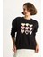 Kadın Bisiklet Yaka Kalp Nakışlı Şardonlu Üç Iplik Sweatshirt 4