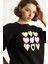 Kadın Bisiklet Yaka Kalp Nakışlı Şardonlu Üç Iplik Sweatshirt 5