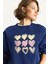 Kadın Bisiklet Yaka Kalp Nakışlı Şardonlu Üç Iplik Sweatshirt 3