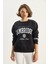 Kadın Bisiklet Yaka Baskılı Üç Iplik Şardonlu Basic Sweatshirt 4